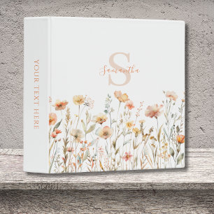 Peach Wildflower Floral Watercolor Personalized 3 Ring Binder