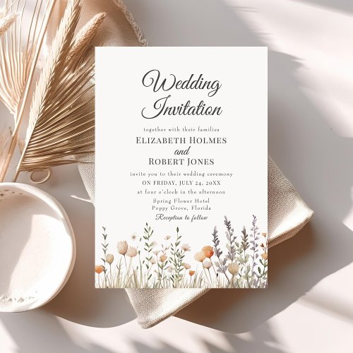 Peach Wildflower Meadow Wedding Invitation