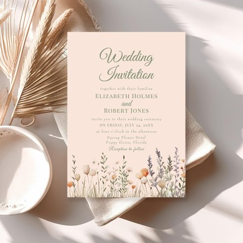 Peach Wildflower Meadow Wedding Invitation