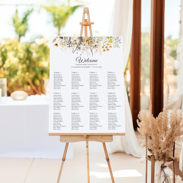 Peach Wildflower Meadow Wedding Seating Chart Foam Board (Peach Wildflower Meadow Wedding Seating Chart Foam Board)