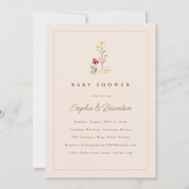 Peach Wildflowers Couples Baby Shower Invitation (Front)