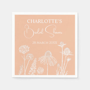 Peach Wildflowers Sketched Floral Bridal Shower Napkins