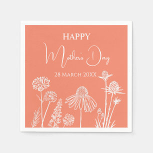 Peach Wildflowers Sketched Happy Mother’s Day Napkins