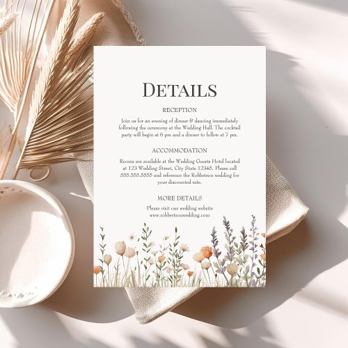Peach Wildflowers Wedding Details Enclosure Card