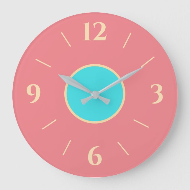 Peach with Aqua Centre and Lemon No's Wall Clock (Front)