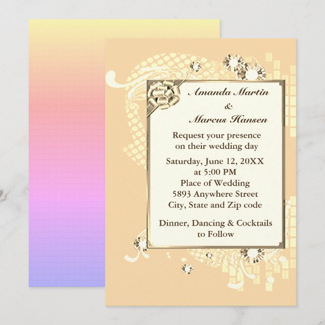 Peach with Frame & Diamonds Image Wedding Invite (Front/Back)