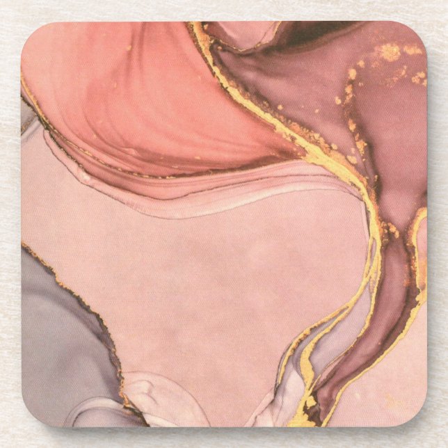 Peach With Gold Geode Beverage Coaster (Front)
