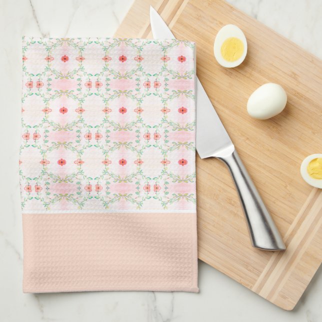Peach With Pinks Kitchen Towel (Quarter Fold)