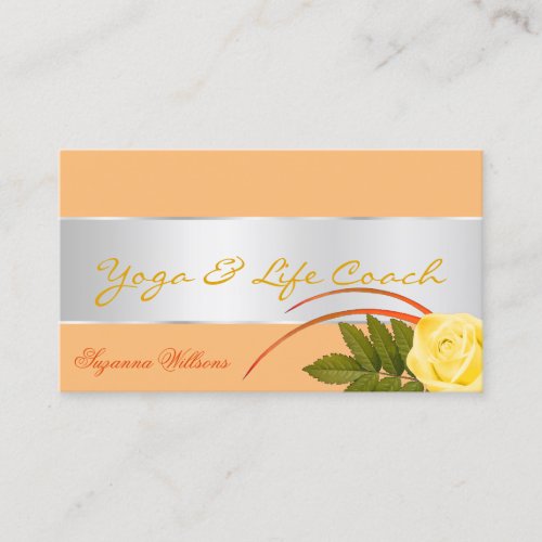 Peach with Silver Decor and Gorgeous Rose Flower Business Card