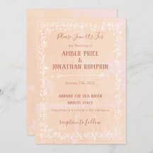 Peach with White Floral Border Wedding Invitations