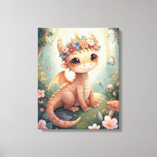 Peach Woodland Dragon Flower Crown Canvas Print