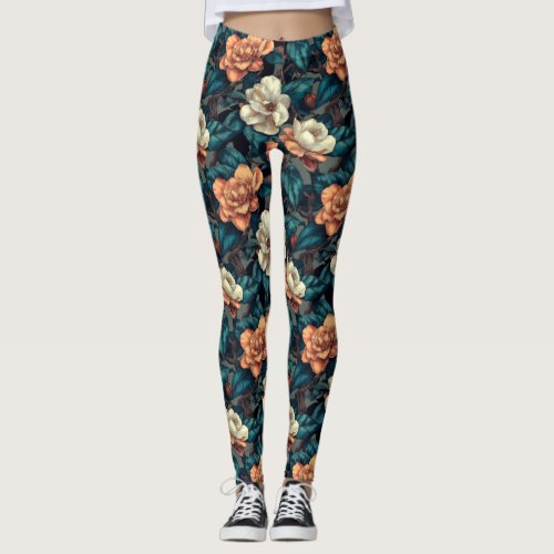 Peach Workout Wear Gardenias Themed Christmas Gift Leggings