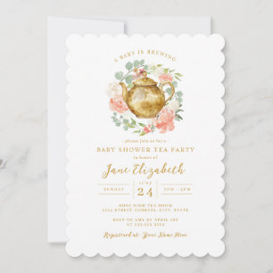 Peach Wreath Tea Party Baby Shower  Invitation