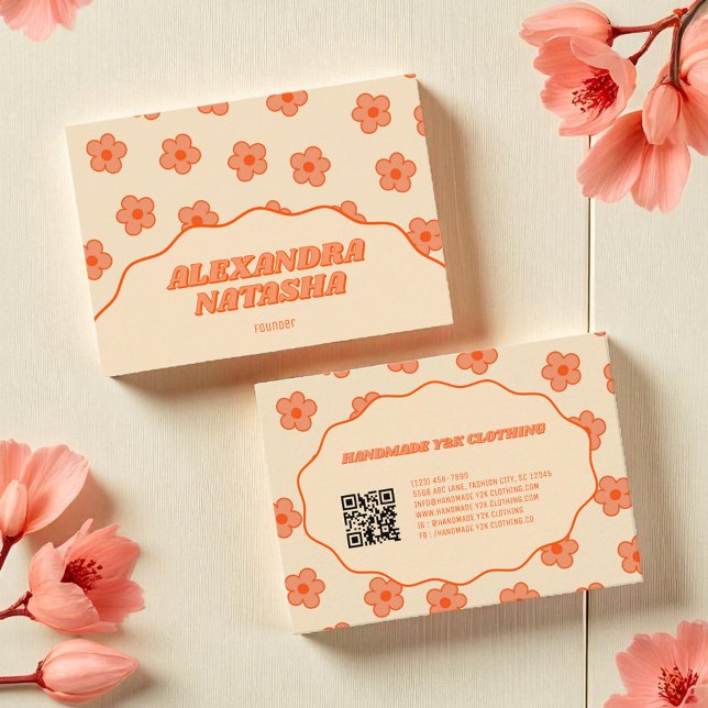Peach Y2K Flower Handmade Clothing Business Card (Peach Y2K Flower Handmade Clothing Business Card)