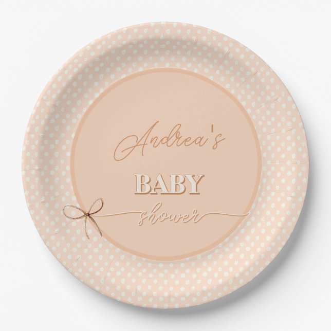 Peach-y Shoe String Baby Shower Paper Plates (Front)