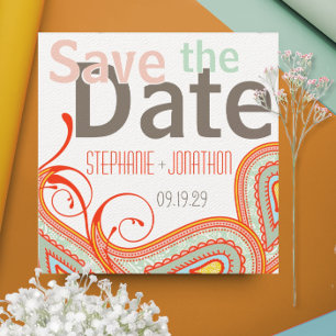 Peach Yellow Coral Mint Photo Modern Save the Date