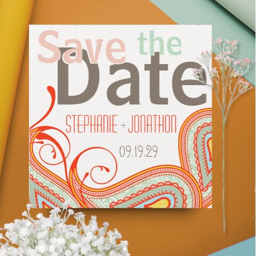 Peach Yellow Coral Mint Photo Modern Save the Date