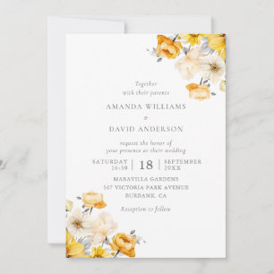 Peach Yellow Cream Floral Wedding Invitation