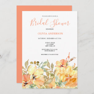 Peach Yellow Floral Bridal Shower Invitation