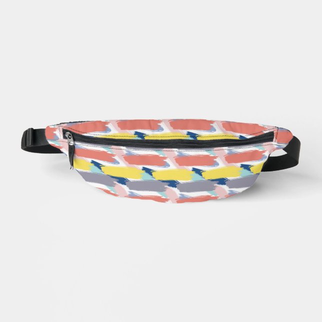 Peach Yellow Gray Paint Stroke Pattern Fanny Pack (Front)