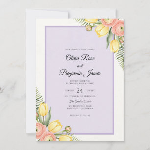 Peach Yellow Poppy Wedding Invitation