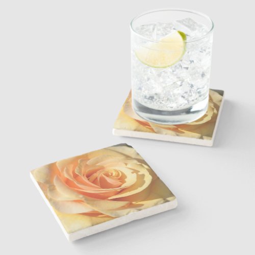 Peach Yellow Rose Stone Coaster