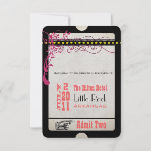 Peach Yellow Vintage Play Theater Ticket RSVP Card