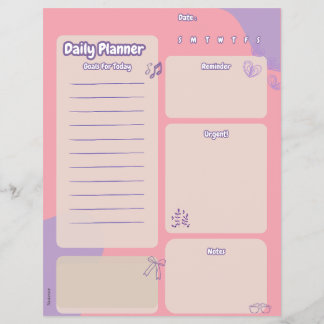 Peache And Purple Aesthetic Daily Planner Page