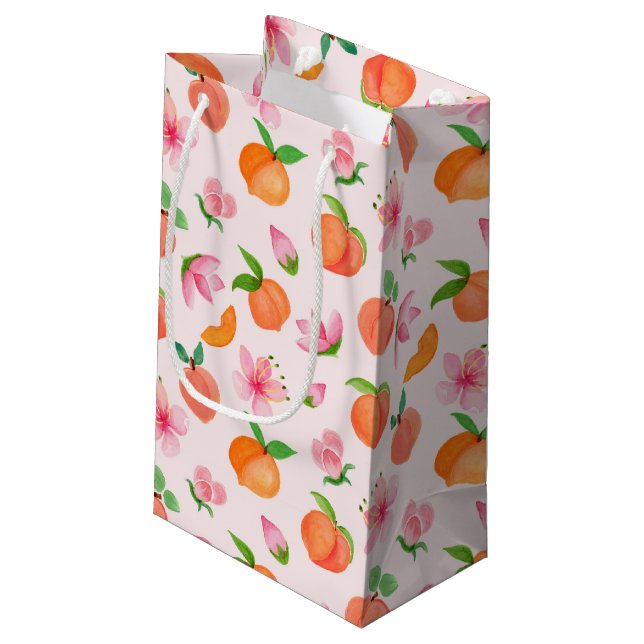 Peaches and Blossoms Pattern  Small Gift Bag (Back Angled)