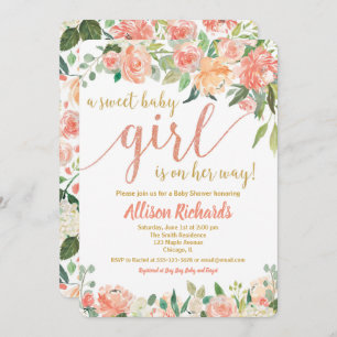 Peaches and cream baby shower invitation girl