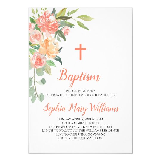 Peaches and Cream Baptism Girl Invitation | Zazzle.com