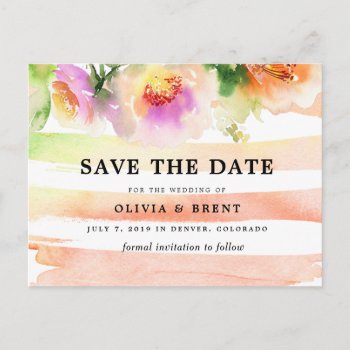 Peaches And Cream Floral Wedding Save The Date Announcement Postcard by SpiceTree_Weddings at Zazzle