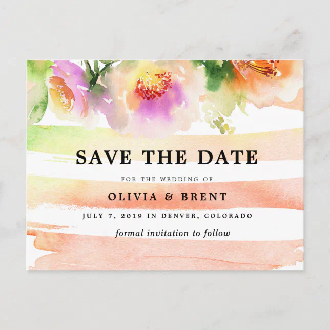 Peaches and Cream Floral Wedding Save the Date Announcement Postcard