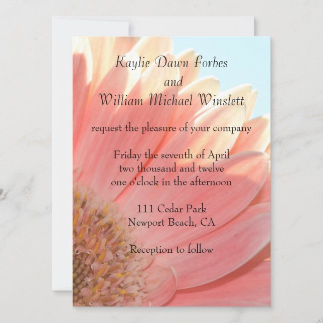 Peaches and Cream Gerbera Flower Invitation (Front)