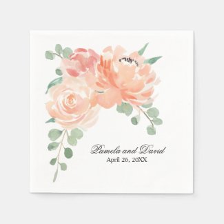 Peaches and Cream Watercolor Floral Wedding Napkin