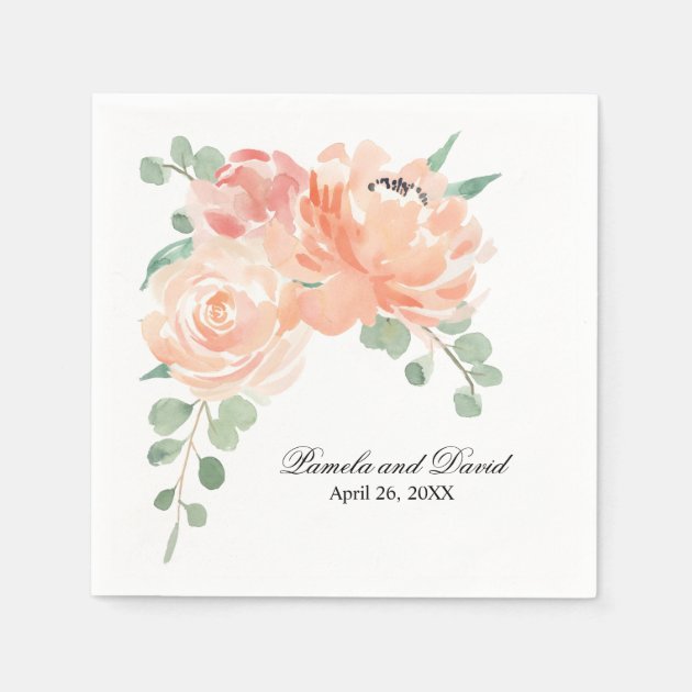 Peaches And Cream Watercolor Floral Wedding Napkin