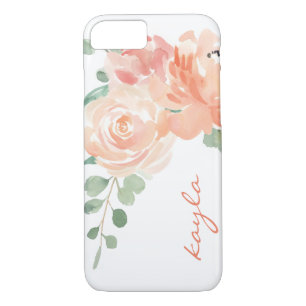 Peaches and Cream Watercolor Floral with Monogram iPhone 8/7 Case