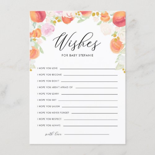 Peaches and Flowers Baby Shower Well Wishes Card