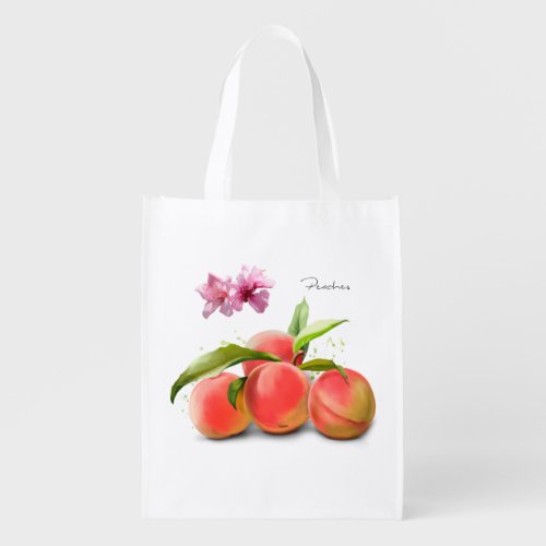 Peaches and splashes of watercolor painting	 grocery bag