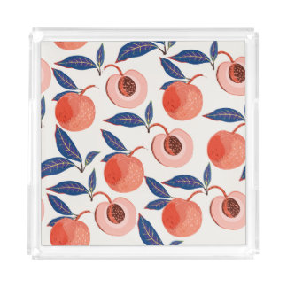 Peaches Apricot Leaves Cream Background Acrylic Tray