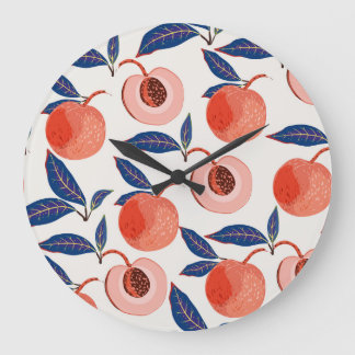 Peaches Apricot Leaves Cream Background Large Clock