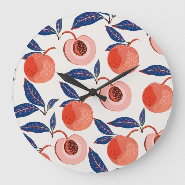 Peaches Apricot Leaves Cream Background Large Clock (Front)