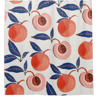 Peaches Apricot Leaves Cream Background Shower Curtain