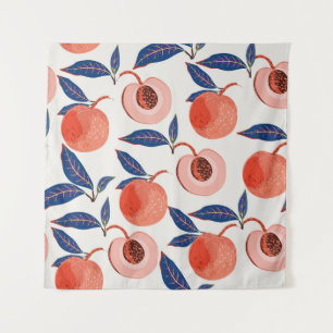 Peaches Apricot Leaves Cream Background Tapestry