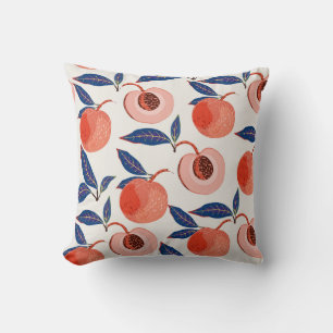 Peaches Apricot Leaves Cream Background Throw Pillow