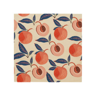Peaches Apricot Leaves Cream Background Wood Wall Art