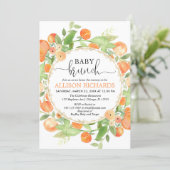 Peaches baby shower brunch, peach watercolors girl invitation (Standing Front)