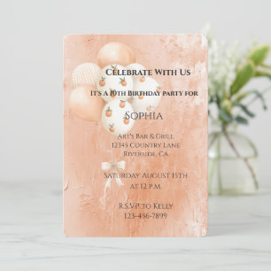 Peaches Balloons Birthday Invitation