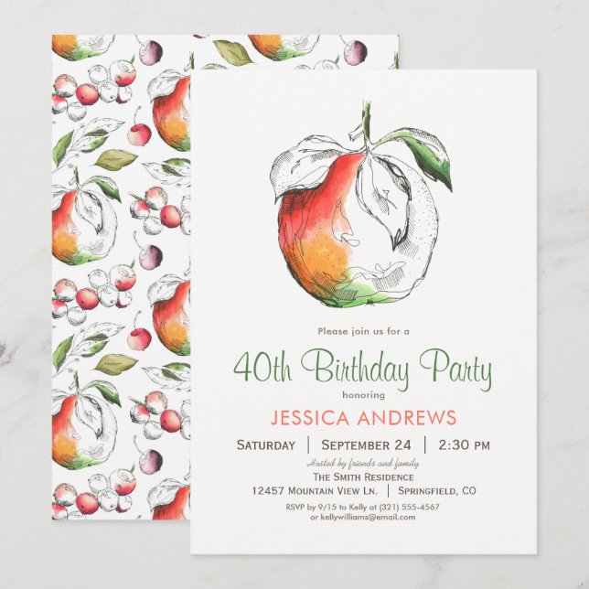 Peaches Birthday Party Invitation (Front/Back)