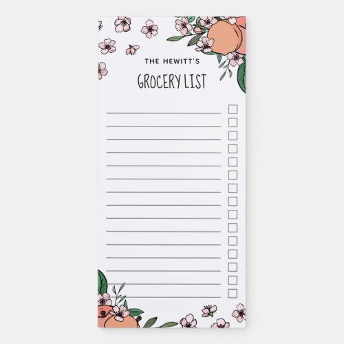 Peaches  Blossom Grocery Check List Magnetic Notepad